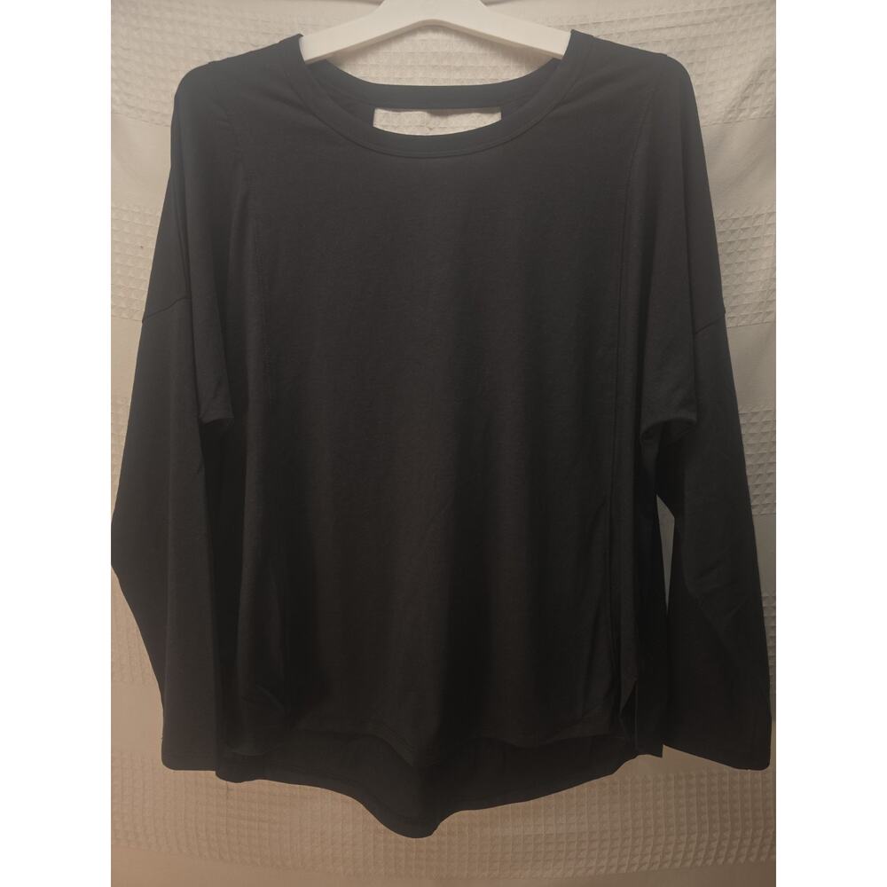 All in Motion Womens Long Sleeve Twist-Back Top Black Size Large Crew Neck 6259